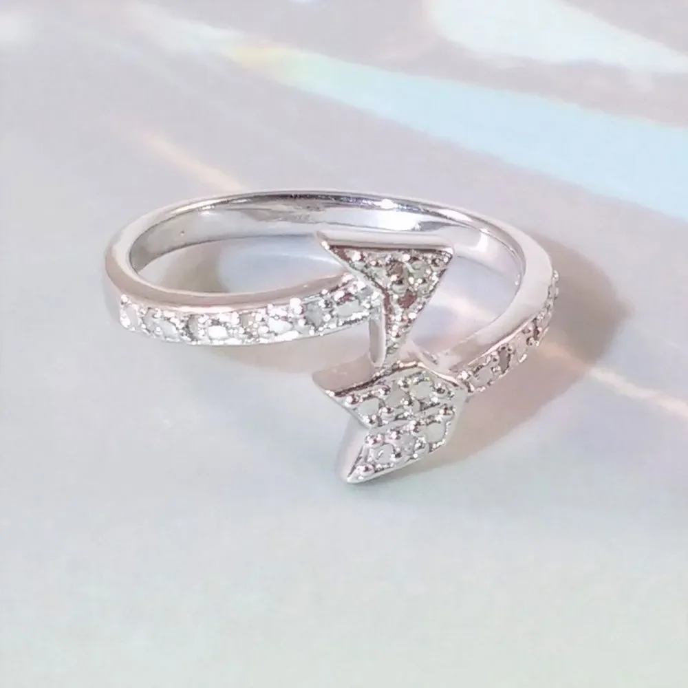 Sterling Silver Arrow Ring with Diamond Accents Size 7